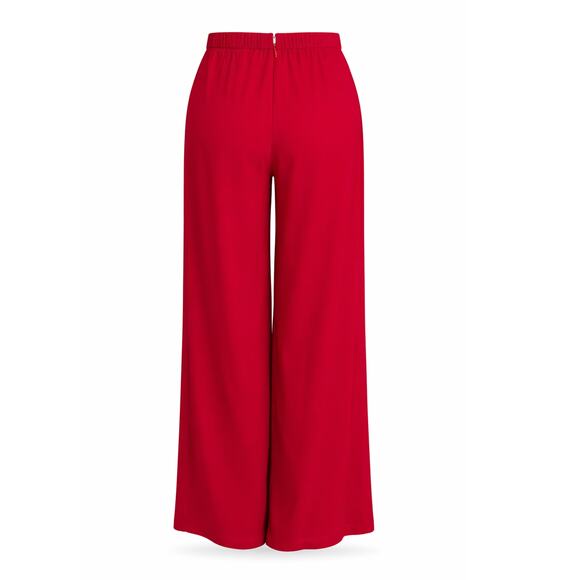 St. John Evening Silk Palazzo Pants in True Red - Picture 2 of 7
